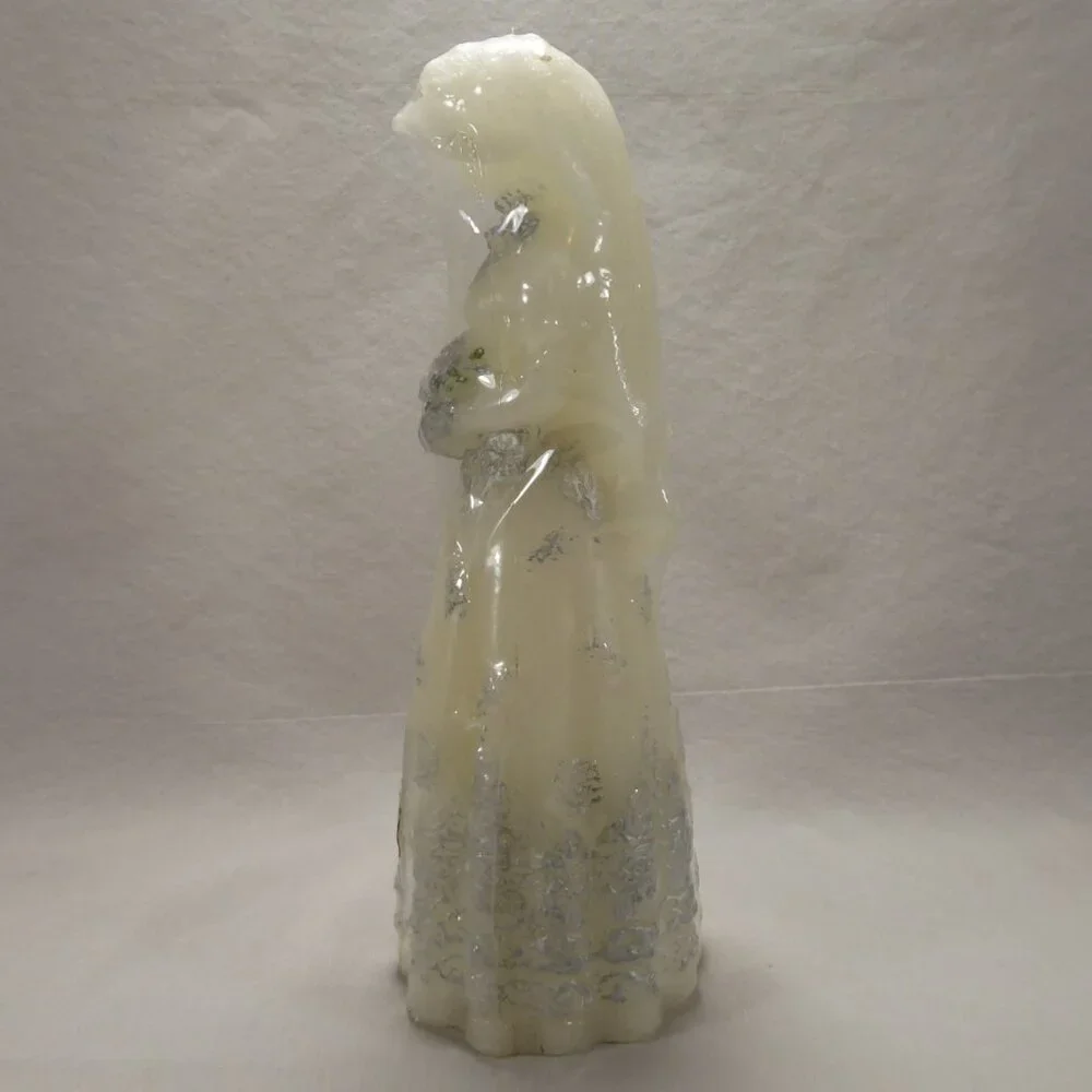 Vintage Kameyama Figural Bride Wedding Dress Candle White Silver Shower Decor